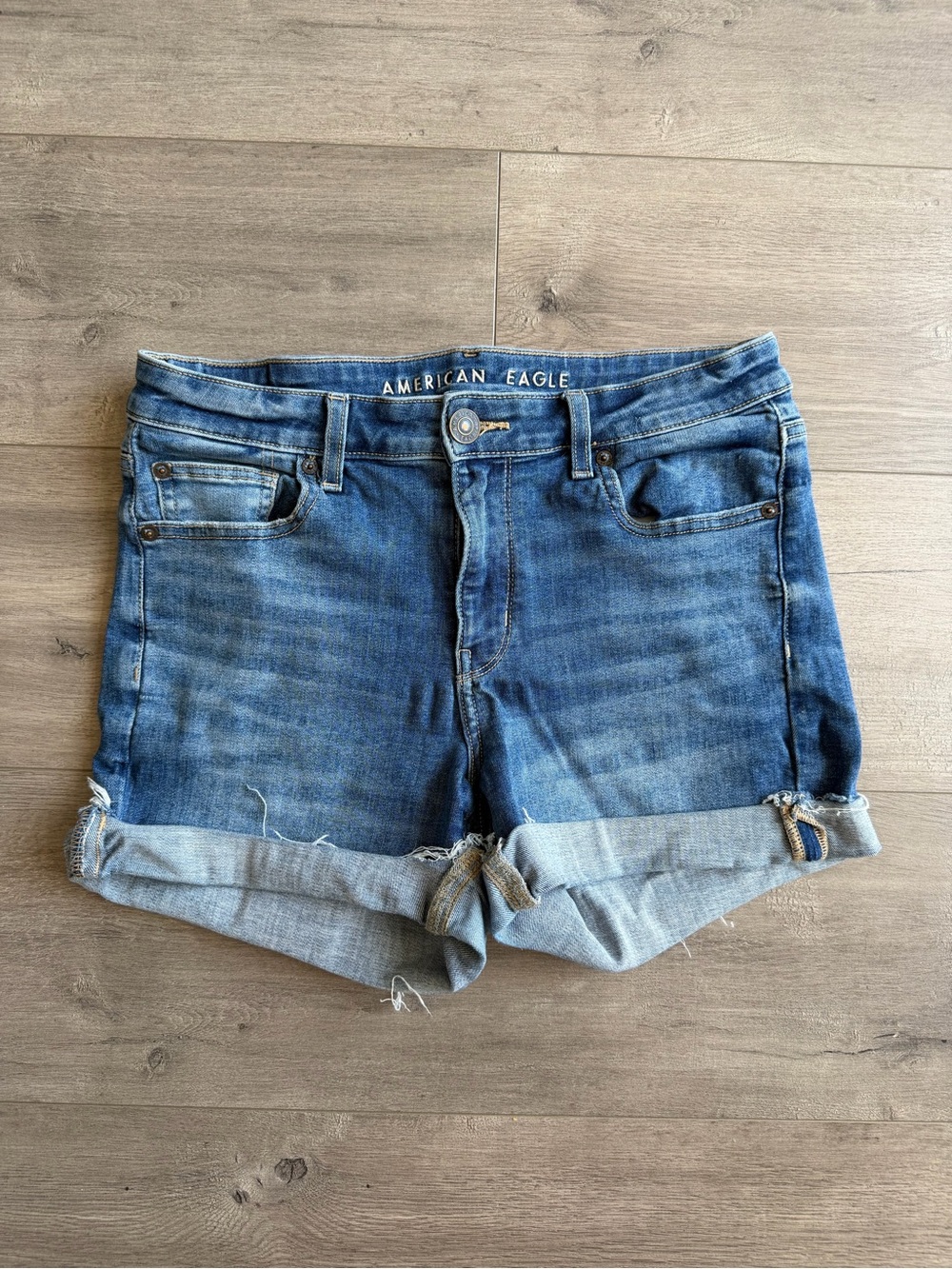 American Eagle Distressed Roll Cuff Jean Shorts - size 10 - Ne(xt) Level Stretch